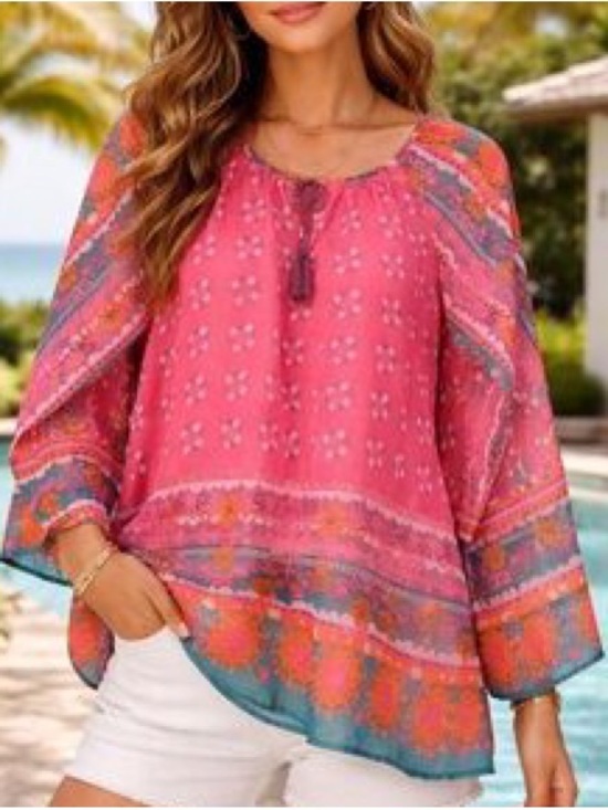 NATURAL LIFE Tops - Natural Life Floral Peasant Blouse sheer lightweight breezy resort vacation L